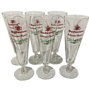 Vintage Budweiser Pilsner Glasses (6) Anheuser Busch Christmas Holiday Beer Bar